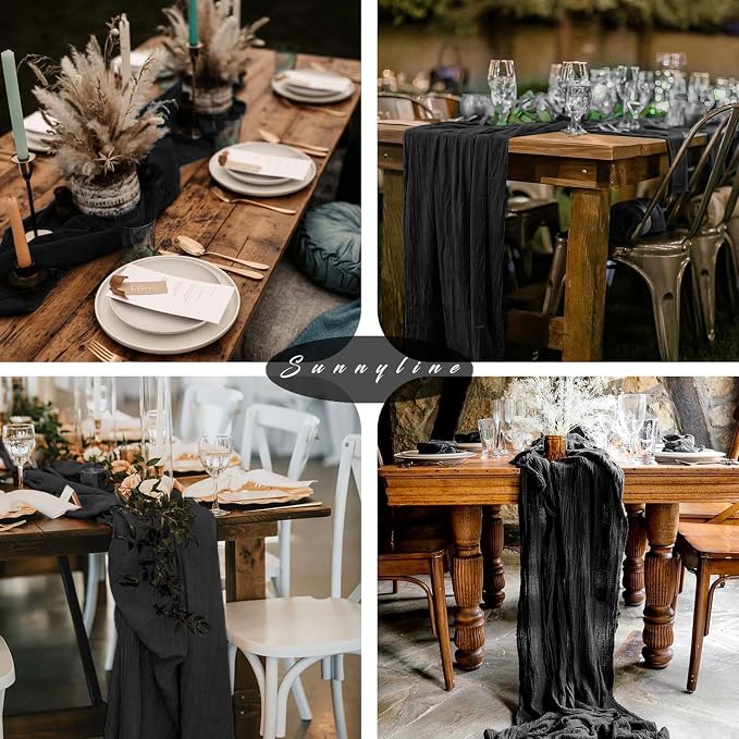 Black 12 Pcs Cheesecloth Table Runner 10FT Gauze Fabric Boho Cheese Cloth Table - Image 6