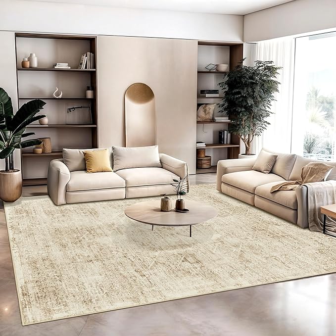 5x7 Area Rugs Brown Low Pile Indoor Washable Trendy Faded Style Floral Rugs for Bedroom Living Room Dining Room Foldable Non-Slip Thin Print Mat
