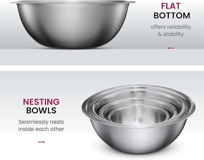 FineDine Stainless Steel Mixing Bowls Set, 6-Piece Metal Bowls | Stainless - Image 4