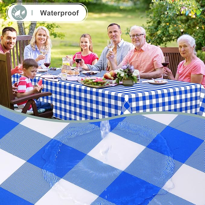 misaya Rectangle Waterproof Vinyl Table Cloth, Buffalo Flannel Backed Tablecloth, Wipeable Plastic Table Cover for Seaside, Picnic, Outdoor (52" x 70", White and Blue)