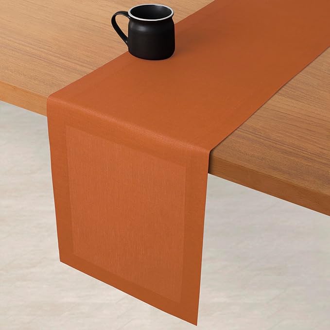 D'Moksha Homes Linen Rust Table Runner 120 Inches Long - 100% Pure Linen Dining Table Runner 14 x 120 Inch for Spring, Easter - Machine Washable