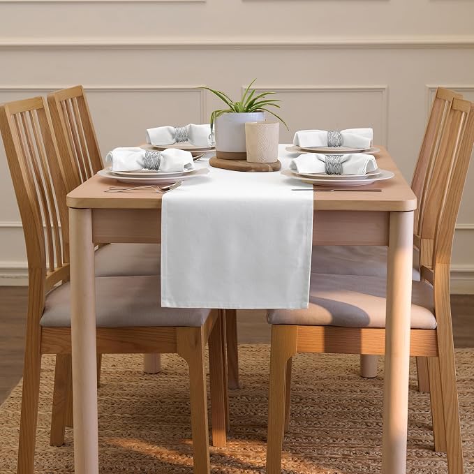 Encasa XO Table Runner, Cotton Canvas Dining Runner 13"x104" | White, 180 GSM - Image 4