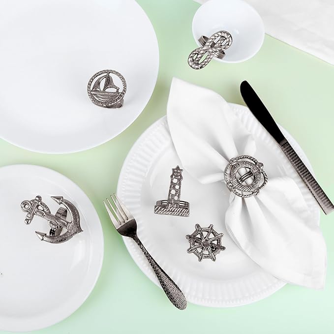 ALPHA Living HOME Elegant Napkin Rings Set of 12 - Crafted Lightweight with Antique Finish, Ideal Décor for Weddings, Family Gatherings, Formal Dinners, Banquets & Everyday Dining (Silver)