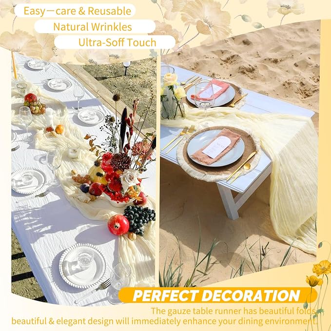 Showgeous 4 Pack Ivory Cheesecloth Table Runner, 17 x 108 Inches | Boho - Image 6