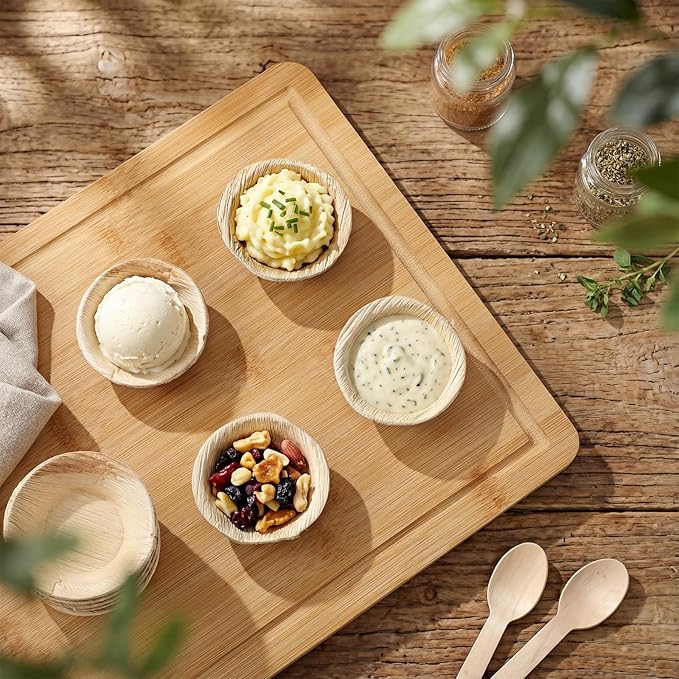 400 Pcs Small Palm Leaf Dip Bowls 2.5 Inch Disposable Palm Leaf Round Mini Dip Bowl, All Natural and Compostable Small Bamboo Plates for Dips Soy Sauce Charcuterie Board and Finger Foods