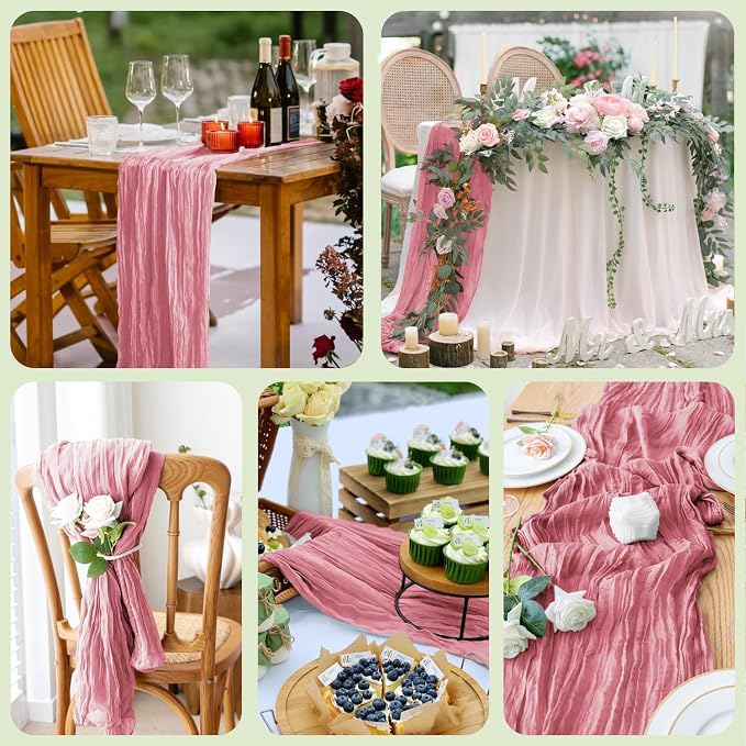 Cheesecloth Table Runner Dusty Rose 10FT Boho Gauze, 3 Pack | 120 Inch Cheese - Image 7