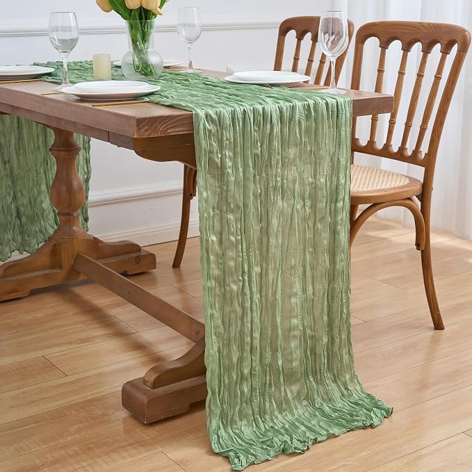 Asee'm 3pcs Cheesecloth Table Runner 120 Inches Sage Green Boho Gauze Cheese - Image 7