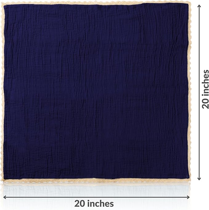 Fingercraft Dinner Cloth Napkin Cotton Muslin Double Gauze 8 Pack with Classic Lace for Everyday Use, Wedding, Party, Christmas, Easter Napkins Cloth are Pre Shrunk and Good Absorbency Navy