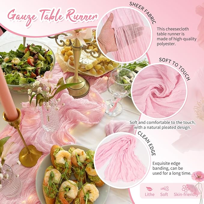 Showgeous 30 Pack Light Pink Cheesecloth Table Runner, 17 x 108 Inches | Boho - Image 3