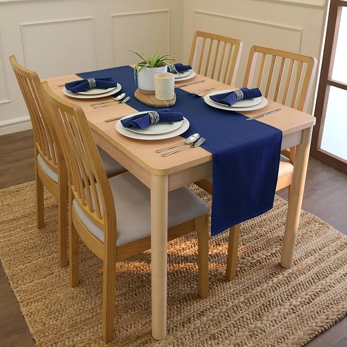 Encasa XO Table Runner, Cotton Canvas Dining Runner 13"x120" | Scotch Blue - Image 2