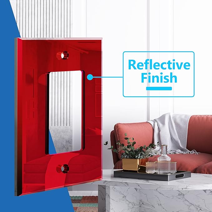 LIDER Reflective Acrylic Decorator Wall Plate, Mirrored Light Switch Plate, Plexiglass Outlet Cover, Acrylic Glass, Oversized 1-Gang 5.25" x 3.44", LWP-31O-ARD, Red