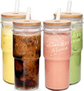ANOTION Glass Cups with Lids and Straws 4 Packs, 24oz Travel Coffee Mug Bamboo by ANOTION