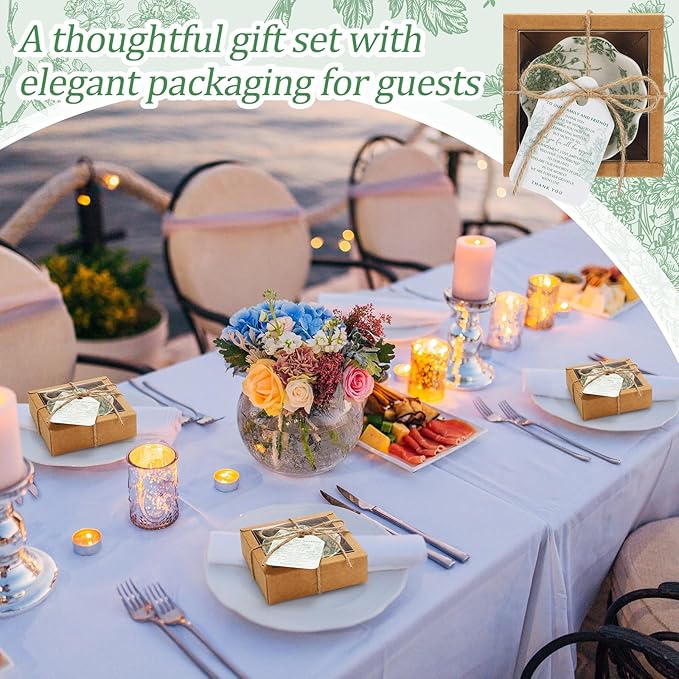 20 Pack Wedding Favors for Guests Small Ceramic Bowls Bulk Gifts Set 3.3 Inch Sage Green Verdure Design Mini Dipping Bowl Sauce Dish with Cards Box for Party Shower Favor Souvenir