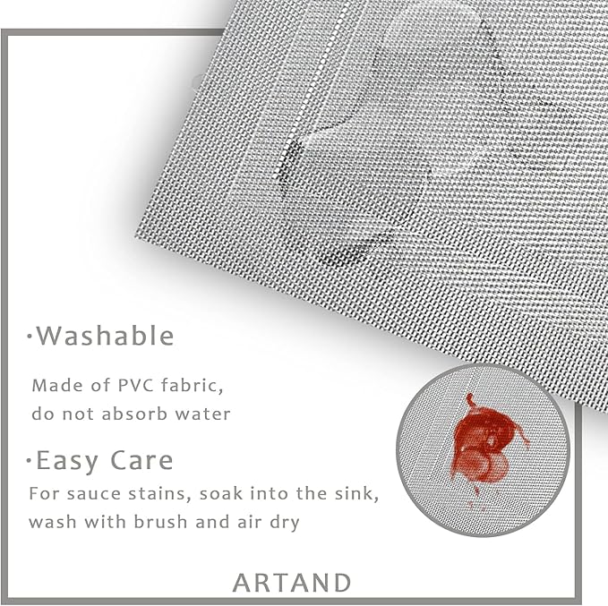 DACHUI Placemats Set of 6, Linen Look Woven Place Mats, Water Resistant, Heat Resistant, Washable, Durable Table Mats (Silver)