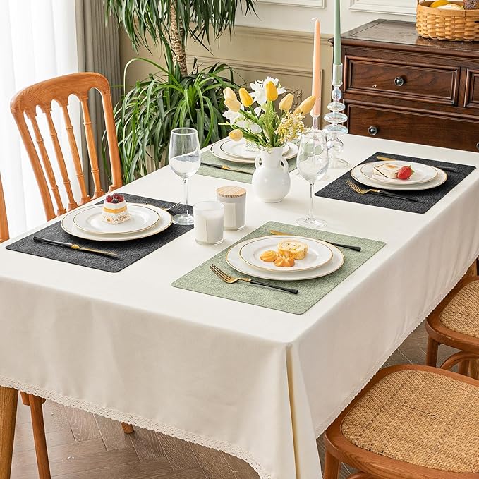 Romanstile Sage Green Placemats Set of 6, Vinyl 100% Waterproof Oil-Proof Wipeable Place Mats, Heat Resistant Dual Sided Table Mats for Kitchen/Dining/Party (Grey Green, 12 x 17 Inch)