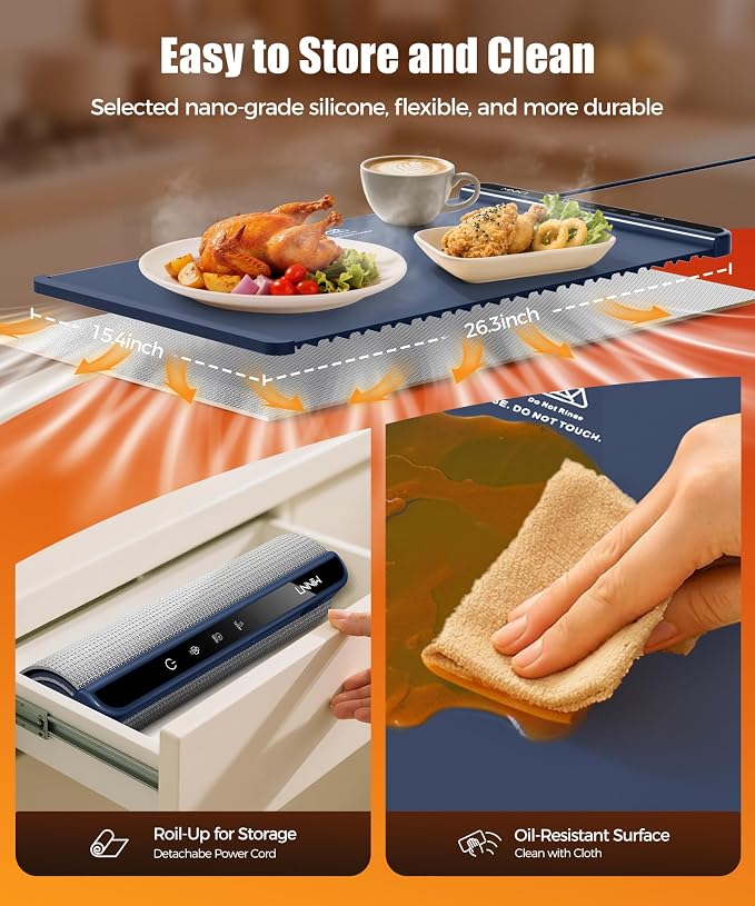 Warming Mat for Food, 26x15 Inch, Dark Blue, Fast Heat, Child Lock | Includes - Image 5