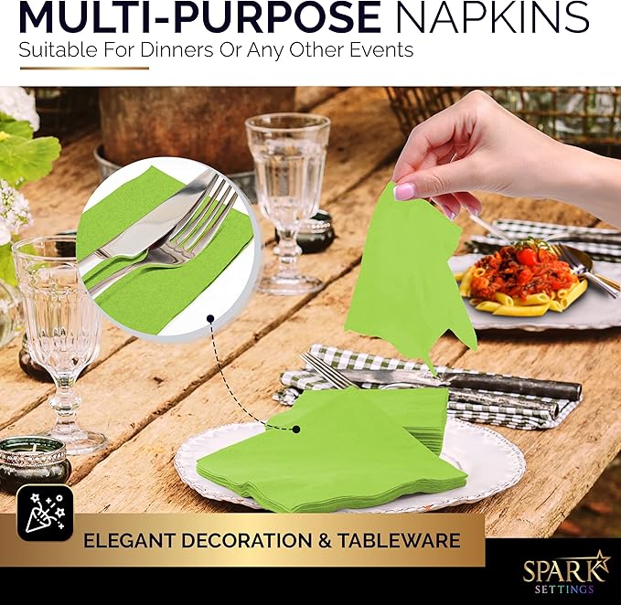 Big Party Pack 40 Count Kiwi Green Dinner Napkins Tableware- Ideal for Wedding, Party, Birthday, Dinner, Lunch, Cocktails. (7” x 7”)