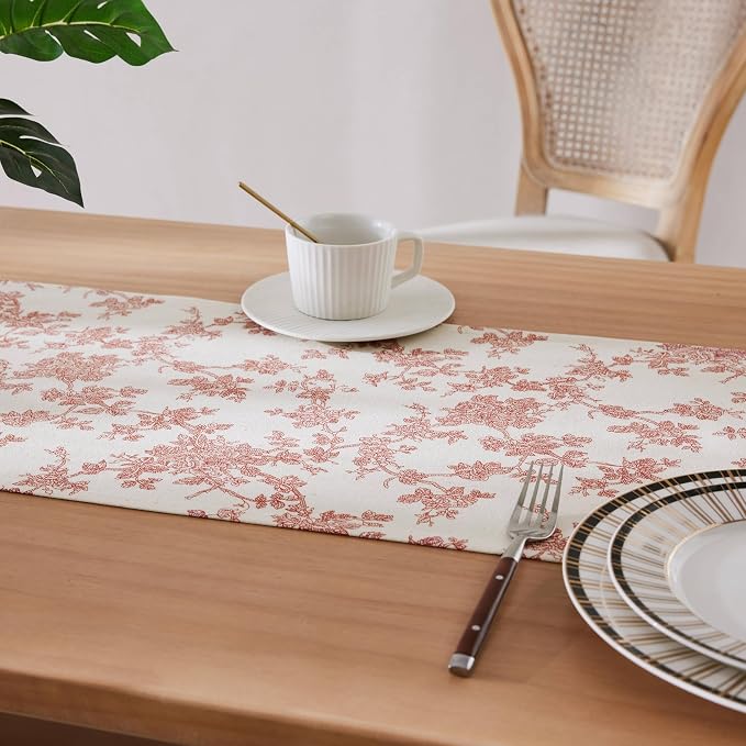 French Pastoral Farmhouse Table Runners, 13x90 Inch Red | 100% Organic Cotton - Image 5