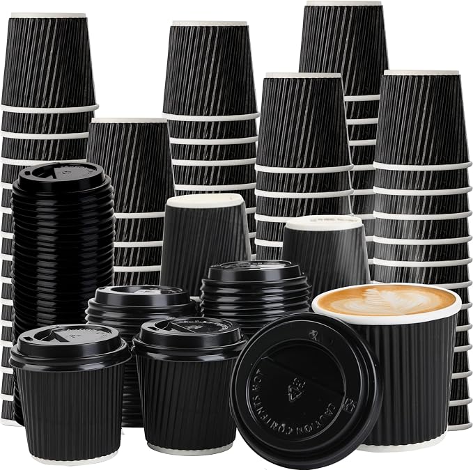 100 Pcs 4oz Paper Espresso Cups Ripple Wall Hot Cups by TINSKY