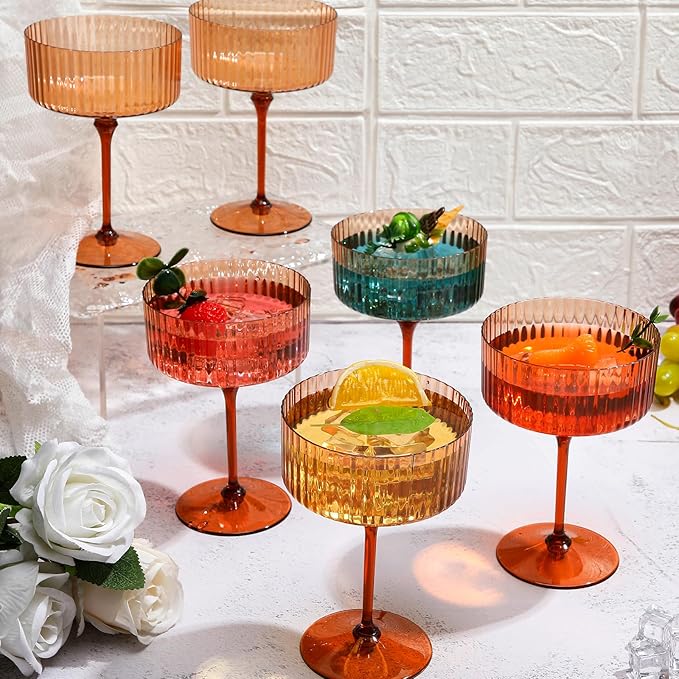Jingmore 24 Pcs Ribbed Martini Glasses 10 oz Disposable Plastic Vintage Ribbed - Image 3