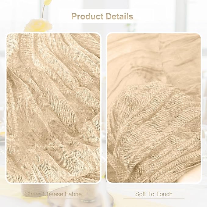 10 Pack Nude Cheesecloth Table Runner 35x120 Inch 10Ft Rustic Gauze Cheese - Image 2