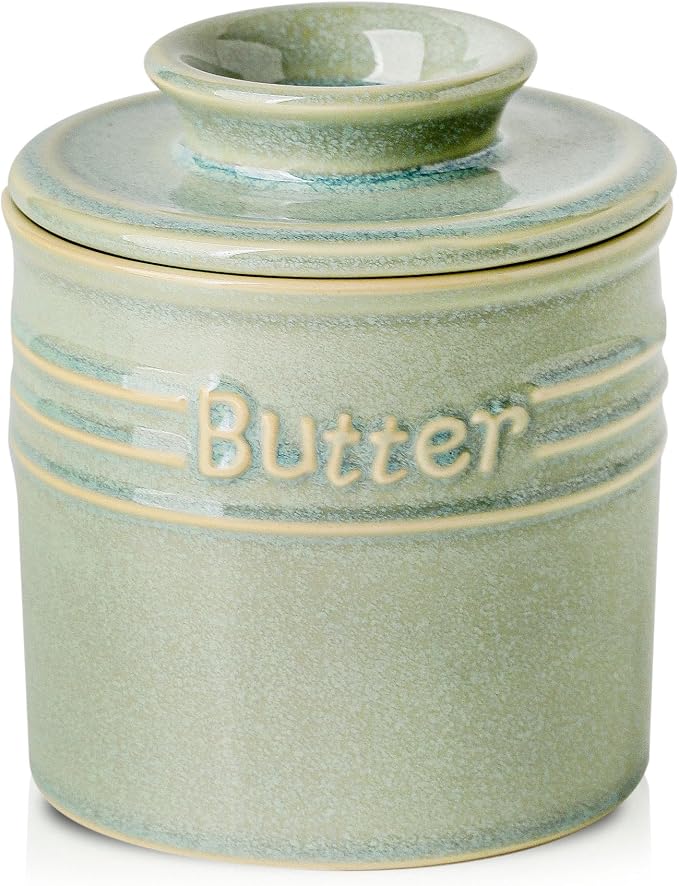 HVH Ceramic Butter Crock with Water Line, French Butter Dish with Lid by HVH