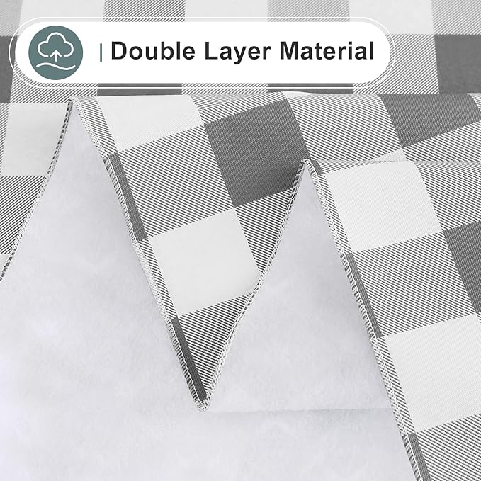 misaya Rectangle Waterproof Vinyl Table Cloth, Buffalo Flannel Backed Tablecloth, Wipeable Plastic Table Cover for Dinner, Kitchen, Outdoor (60" x 144", Grey and White)