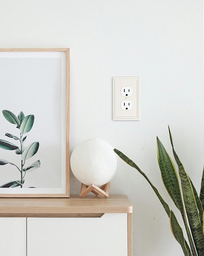4-Pack Duplex Outlet Cover, Durable Solid Zinc Alloy Decorative Switch Plates and Outlet Covers, Light Almond Wall Plates for Electrical Outlets, 1 Gang Receptacle Cover, Corrosion Resistant