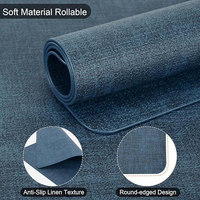 Faux Leather Placemats Set of 6, Heat Resistant Wipeable Washable Vinyl Place Mats, Waterproof Anti-Slip Dining Table Mats, Suitable for Indoor & Outdoor Use (Navy Blue)