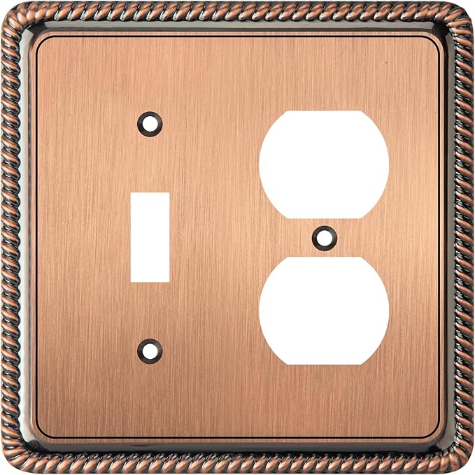 Henne Bery Rope Edge Decorative Wall Plate Switch Plate Outlet Cover (Toggle/Duplex, Antique Copper)