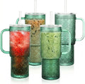 20 oz Green Glass Tumbler with Lid and Straw, Glass Iced Coffee Cups, by Unknown
