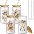 Mumufy 4 Pack Wildflower Glass Cups Gift Aesthetic Cute Glass Cup Tumbler by Mumufy