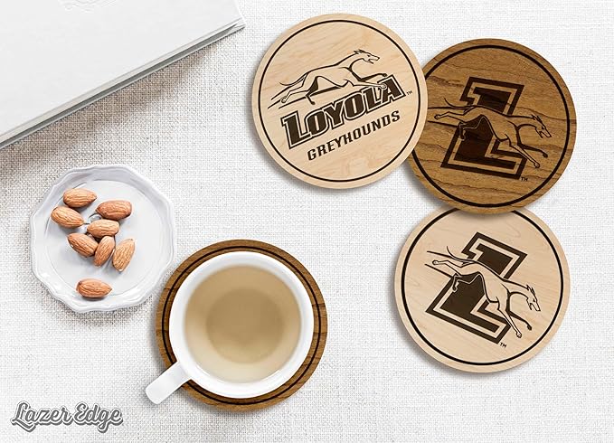LazerEdge Loyola Greyhounds Wooden Coaster Set - Cherry Wood - Officially Licensed Product - 4-Pack