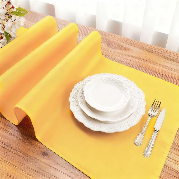 FOLINS&HOME Yellow Waterproof Decorative Table Runner 72 Inches Long | 210GSM - Image 3