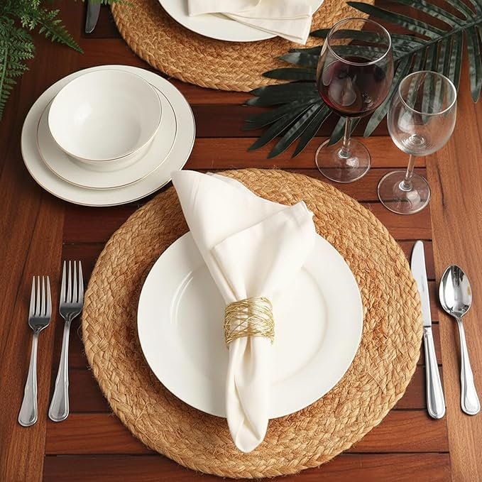 12 Pieces Napkin Rings Holders Handmade Round Mesh Heavy Duty Metal Napkin Rings Holder for Dinner Decoration Dining Table Parties Wedding Christmas(Gold)