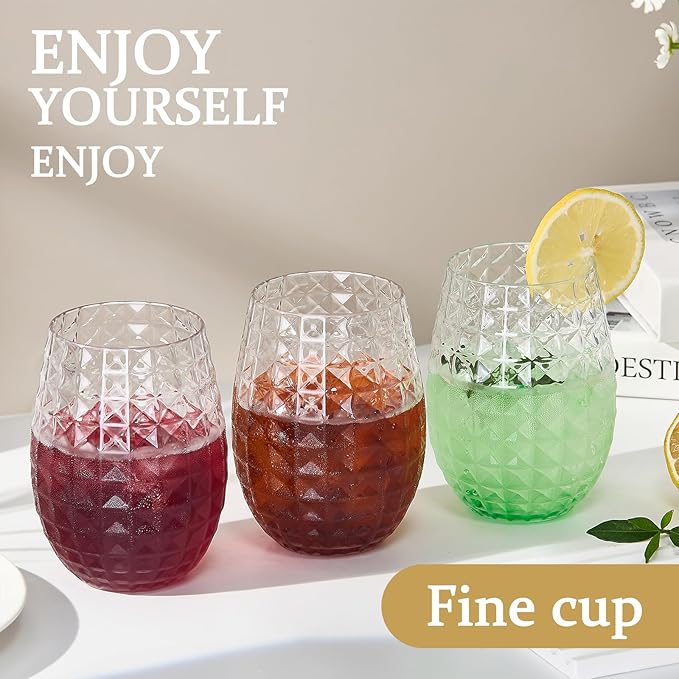 20 Pack Plastic Wine Glasses, 16Oz Disposable Wine Glasses Unbreakable Clear Plastic Cocktail Glasses Recyclable Shatterproof Reusable Wine Cups