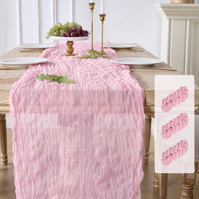 3 Pack Pink Cheesecloth Table Runners, 120 Inch 10Ft Blush Pink Gauze Table by YARGEZON