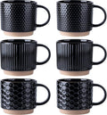 GBhome 12 OZ Stackable Coffee Mugs Set of 6, Ceramic Black Coffee Cups Set | 3 by GBhome