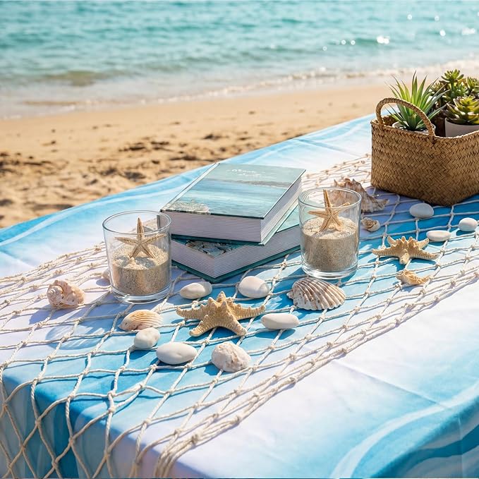 SATINIOR 3 Pcs 12 x 72'' Fishing Net Table Runner Party Decoration, Natural | - Image 2
