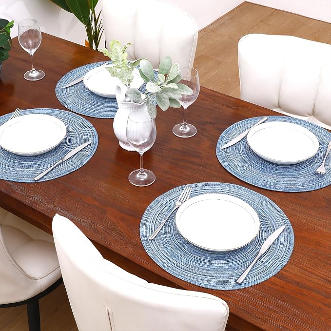 SHACOS Round Braided Placemats Set of 8 Circle Place Mats Cotton Polyester - Image 3