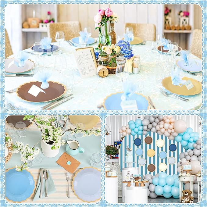96 Pcs Blue Brown Paper Plates 9 Inch Gradient Scalloped Paper Plates Disposable Dinner Dessert for Birthday Wedding Bridal Party Supplies, 6 Colors