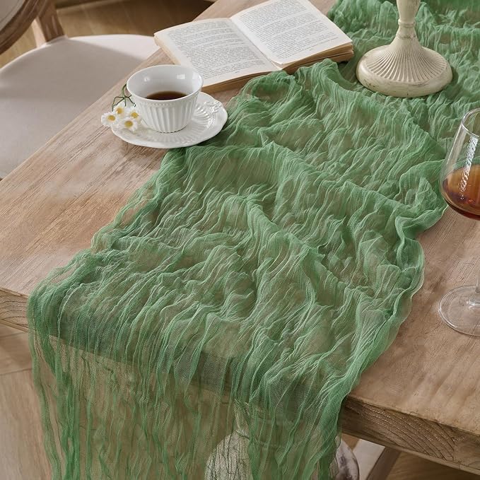 12 Pack Sage Green Cheesecloth Table Runners, 120 Inch 10Ft Moss Gauze Table - Image 3