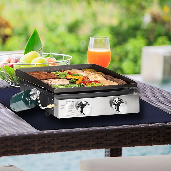 Blue 25x19.5 Inch Heat Resistant Mat for Outdoor Grill Table, Fireproof Under Blackstone Griddle & Air Fryer Mat, Protects Table & Grill