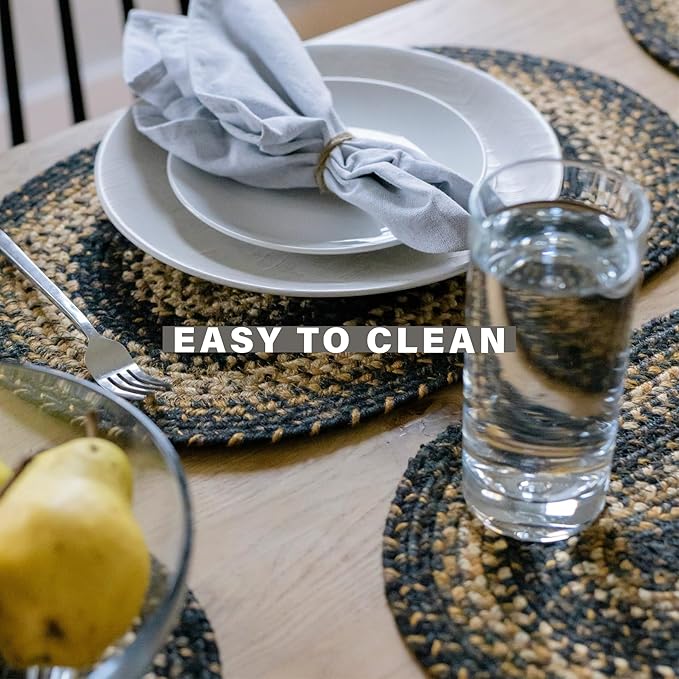 Homespice Kilimanjaro Jute Woven Placemats, Warm Primitive Decor, Set of 4, Black and Tan 13x19 Rectangle Table Mats - Vibrant Colors, Durable, Easy to Clean and Protects Furniture