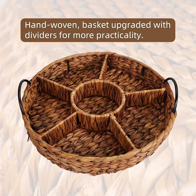 Serving Tray and Platters, 7-Set Gold Platters for Parties, 15.5 x 15.5 inches, Divided Serving Trays & Portable Handle for Home Dining, Gift Box Packaging.