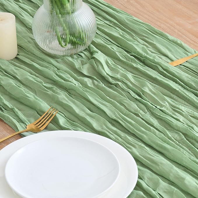 Asee'm 4pcs Cheesecloth Table Runner 120 Inches Sage Green Boho Gauze Cheese - Image 3