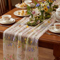 Ivory White Floral Table Runner 10ft Embroidery Tulle Spring Wildflower Table by Windkream