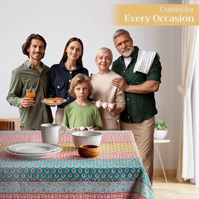 Maison d' Hermine Table Cloth Square Table 100% Cotton 60 x 60 Inches Tablecloth Reusable Decorative for Dining Room Farmhouse Home Valentines Day Decorations Spring Summer - Provence