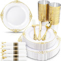 Nervure 350Pcs Gold Plastic Plates, Disposable Dinnerware Set by Nervure