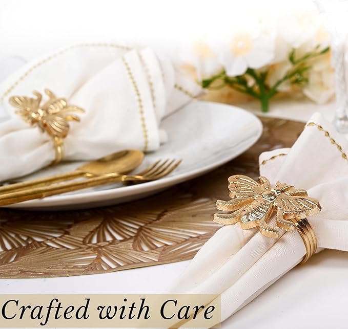 Alpha Living HOMEAntique Gold Metal Napkin Rings - Set of 12 Elegant Bee Table Holders - Ideal Décor for Weddings, Family Gatherings, Formal Dinners, Banquets & Everyday Dining